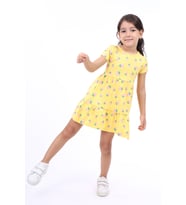 Toontoy Kız Çocuk Bisiklet Yaka Komple Çilek Baskılı Elbise (Koyu Sarı)