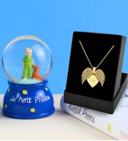Kişiye Özel Melek Kanatlı Kolye & Küçük Prens Kar Küresi Hediye (Model 2)