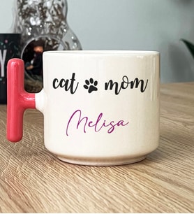 Kişiye Özel Cat Mom Hediye T Kupa Bardak Kedi Annesi -2- (Pembe)