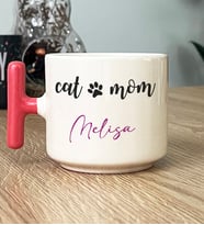 Kişiye Özel Cat Mom Hediye T Kupa Bardak Kedi Annesi -2- (Pembe)