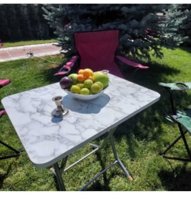 Mermer Desenli Katlanabilir Masa (60*60) (Beyaz)