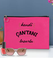 BK Gİft Kişiye Özel Kendin Tasarla Astarlı Portföy Çanta 30x21cm (12 Renk Seçeneğı), Baskılı El Çantası, Organizer Çanta (Fuşya)