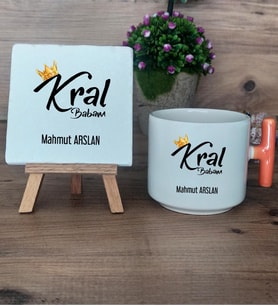 Kral Babam Hediye Seti Kupa Bardak T Kulplu ve Dekoratif Taş Babaya Hediye Babalar Günü Hediyesi (Model 7)