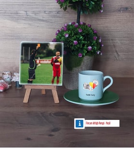 Hakem Fotoğraflı Dekoratif Taş, Ahşap Altlıklı Türk Kahvesi Fincanı Hediye (Model 9)