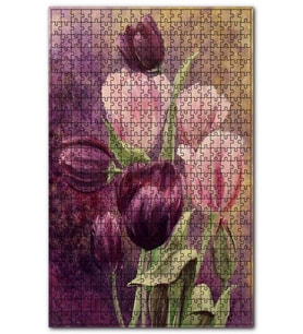 Cakapuzzle Mor ve Pembe Laleler Puzzle Yapboz MDF (Ahşap) (500 Parça)