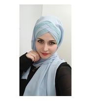 Kadın Tesettür Hazır Üç Bantlı Titi Şal (Açık Mavi)