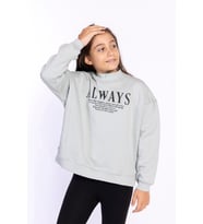 Toontoy Kız Çocuk Baskılı Balıkçı Yaka Sweatshirt (Gri)