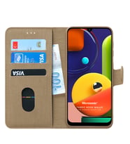 Microsonic Samsung Galaxy A50s Kılıf Fabric Book Wallet (Gold)