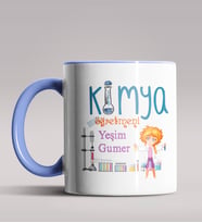 Kişiye Özel Kimya Öğretmeni Temalı Siyah Renk Kupa Bardak  (Mavi)