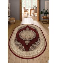 Dijital Baskılı Kaymaz Taban Yıkanabilir Oval Salon Halısı Mutfak Halısı Yolluk NDO-HT-1000 (Bordo)