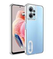 Xiaomi Redmi Note 12 4G Kılıf Logo Yeri Açık Kamera Lens Korumalı Renkli Kenarlı Şeffaf Silikon (Gümüş)