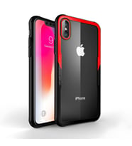 iPhone X / İphone XS Kılıf Kenarları Silikon Arka Kısım Temperli Cam Craft Kılıf (Siyah-Kırmızı)