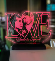 Sevgiliye Özel Fotoğraflı LOVE 3d Gece Lambası (Kırmızı)