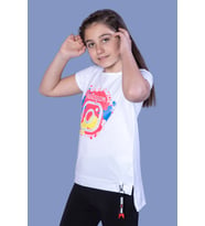 Toontoy Kız Çocuk Renkli Instagram Baskılı Tişört (Beyaz)