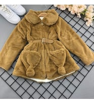 Kız Çocuk Tavşan Modeli Kürklü Mont (Hardal)