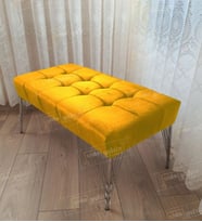 Modern Dilim Puf Ayakucu Puf Gümüş Metal Ayak (90*45) (Sarı)