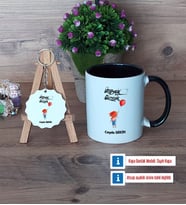 Ütopyalar Güzeldir Kupa Bardak Kırmızı ve Ahşap Anahtarlık Hediye (Model 10)