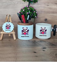 Sevimli Panda Hediye Sepeti Kupa Bardak T Kulplu, Kalemlik ve Anahtarlık Arkadaşa Sevgiliye Hediye (Model 6)