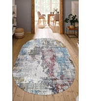 Dijital Baskılı Kaymaz Taban Yıkanabilir Oval Salon Halısı Mutfak Halısı Yolluk NDO-SD-370 (Mavi)