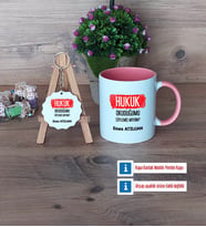 Hukuk Okuduğumu Söylemiş Miydim Kupa Bardak Kırmızı ve Ahşap Anahtarlık Hediye (Model 5)