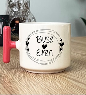 Kişiye Özel İki İsim Yazılı Hediye T Kupa Bardak Sevgililer Günü Hediyesi (Pembe)