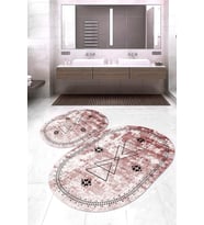 Dijital Baskılı Kaymaz Taban Yıkanabilir Oval 2'li Klozet Takımı Banyo Paspası NOKZ-SD-1030 (Pembe)