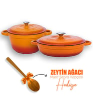Lava Döküm 2X New Heritage Serisi Döküm Demir Tencere Tava Seti (Turuncu)