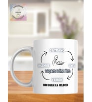 Satranç Yaşam Döngüsü(Satranç, Yemek, Uyku, Dinlenme)   Kişiye Özel Kupa Bardak (Beyaz)