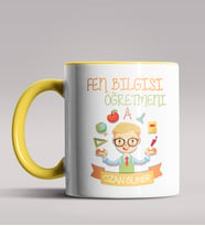Kişiye Özel Fen Bilgisi Öğretmeni Tasarımlı Siyah Renk Kupa 5 (Sarı)