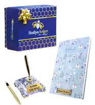 Hediye Kutulu Hediye Kutusunda Kişiye Özel Beyaz Mermer Tasarımlı İmza Kalemi ve Defter (Model 2)