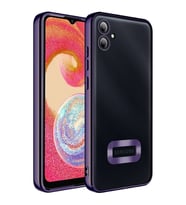 Samsung Galaxy A05 Kılıf Logo Yeri Açık Kamera Lens Korumalı Renkli Kenarlı Şeffaf Silikon (Mor)