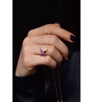 Papatya Silver 925 Ayar Gümüş Rose Kaplama Zirkon Taşlı Plumeria Kolye (Mor)