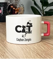 Kişiye Özel Cat Dad Hediye Lüks Fincan Kedi Babası -3- (Pembe)
