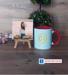 Gold Baş Harf Fotoğraflı Dekoratif Taş, Kupa Bardak Beyaz Hediye (Model 2)