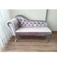 Dekoratif Bihter Koltuk Josefin Puf 120 cm Gümüş Ayak (Gri)