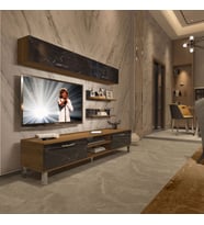 Decoraktiv Eko 5 Mdf Dvd Krom Ayaklı Tv Ünitesi Tv Sehpası (Pera-Siyah Mermer)