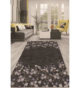 Dijital Kaymaz Taban Yıkanabilir Modern Renkli Salon Halısı Mutfak Halısı Yolluk ND-HT-456 (Siyah)