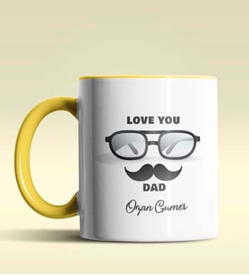 Kişiye Özel Love You Dad 2 Tasarımlı Siyah Kupa Bardak (Sarı)