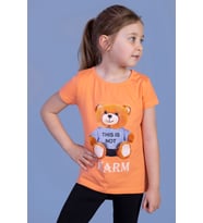 Toontoy Kız Çocuk Ayıcık Baskılı Tişört (Turuncu)