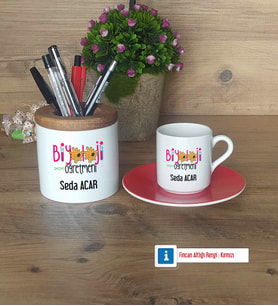 Biyoloji Öğretmeni Hediyeleri Türk Kahvesi Fincanı Kırmızı, Kalemlik Kişiye Özel Hediye (Model 1)