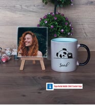 Sevimli Panda Fotoğraflı Dekoratif Taş, Kupa Bardak Beyaz Hediye (Model 9)
