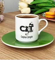 Kişiye Özel Cat Dad Türk Kahvesi Fincanı Kedi Babası -3- (Yeşil)