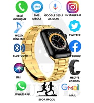 Samsung Uyumlu Watch 8 Pro Metal Kordonlu Akıllı Saat 45mm Nfc Özellikli Bt Çağrı Destekli (Altın-Siyah)