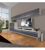 Decoraktiv Ekoflex 8 Mdf Krom Ayaklı Tv Ünitesi Tv Sehpası (Beyaz - Antrasit)