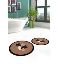 EVDEYA Dijital Yıkanabilir Kaktüs Çiçek Desen İkili Yuvarlak Banyo Halısı Klozet Takımı, YKLOZET-22-BEYAZ, (Kahverengi)