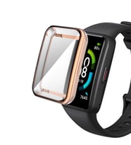 Huawei Band 7 Silikon Parlak Renkli Ekran Koruyuculu Kasa Koruyucu 02 (Rose)