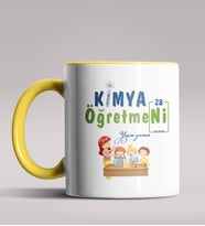 Kişiye Özel Kimya Öğretmeni Temalı Siyah Renk Kupa Bardak 7 (Sarı)