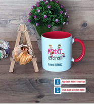 Rehber Öğretmeni Kupa Bardak Beyaz ve Fotoğraflı Ahşap Anahtarlık Hediye (Model 2)