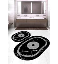 Dijital Baskılı Kaymaz Taban Yıkanabilir Oval 2'li Klozet Takımı Banyo Paspası NOKZ-SD-593 (Siyah)