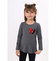 Toontoy Kız Çocuk Göğsü Pullu Fiyonklu Nakışlı T-Shirt (Antrasit Melanj)